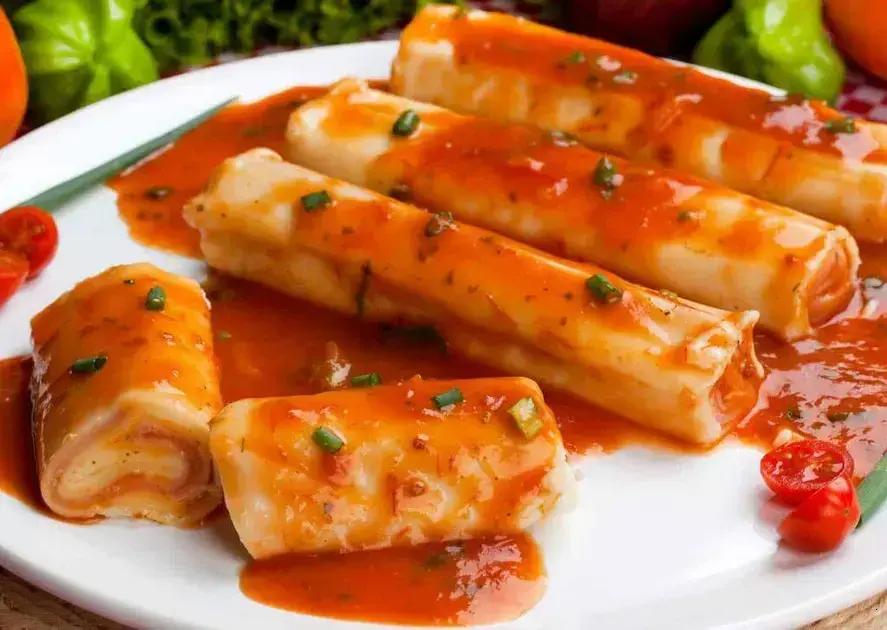 Canelone de presunto e queijo com massa de pastel