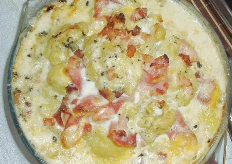 Couve-flor com bacon e creme de 4 queijos