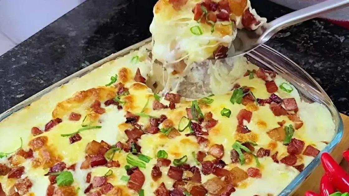 mandioca ao forno gratinada com bacon